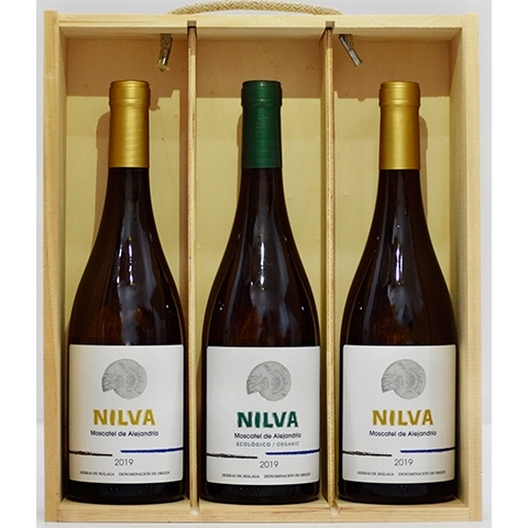 Nilva: 2 botellas de moscatel seco + 1 botella de ecológico con estuche